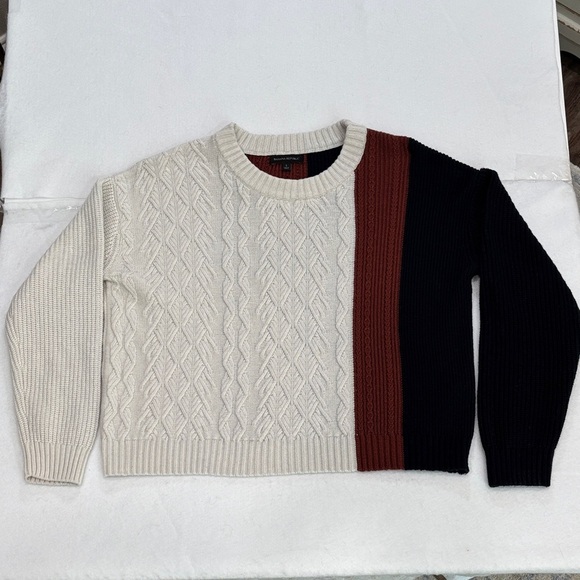 Banana Republic Sweaters - Banana Republic Large Colorblock Cable Knit Sweater Cream Navy Rust Wool Blend